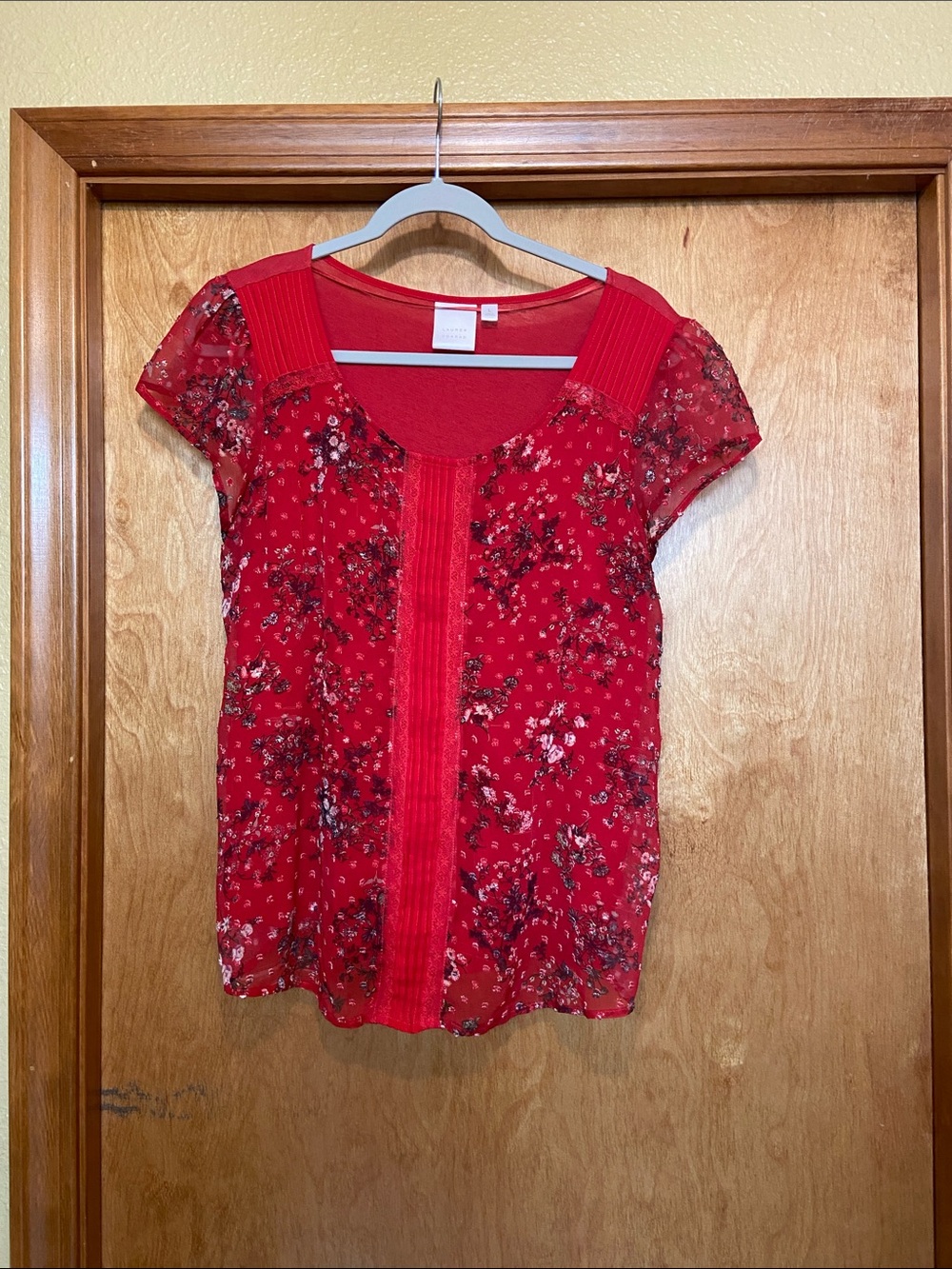 LC Lauren Conrad Red Pleated Blouse